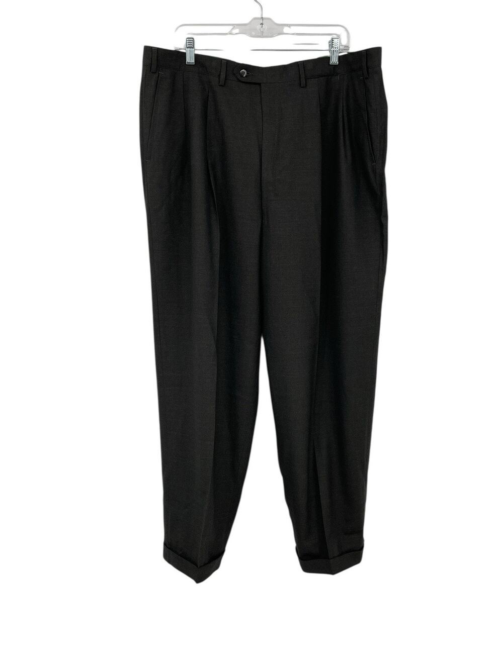 Luciano Barbera Wool Pants Pleated Front Cuffed Charcoal Grey Size 41 X 30